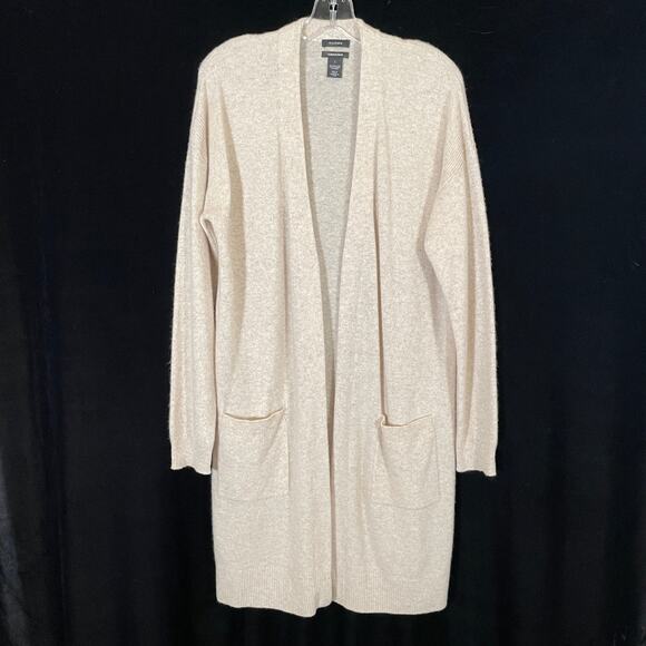 Halogen Nordstrom Wool Cashmere Blend Long Cardigan Beige with Pockets L - Picture 2 of 5